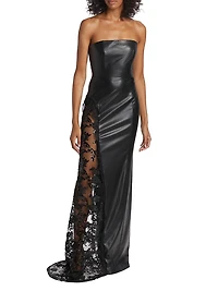 Retha Strapless Vegan Leather & Sequined Gown