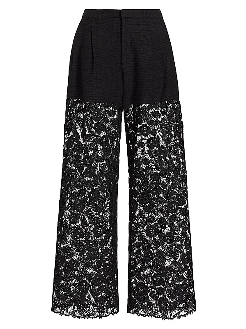 Corded Lace Straight-Leg Pants