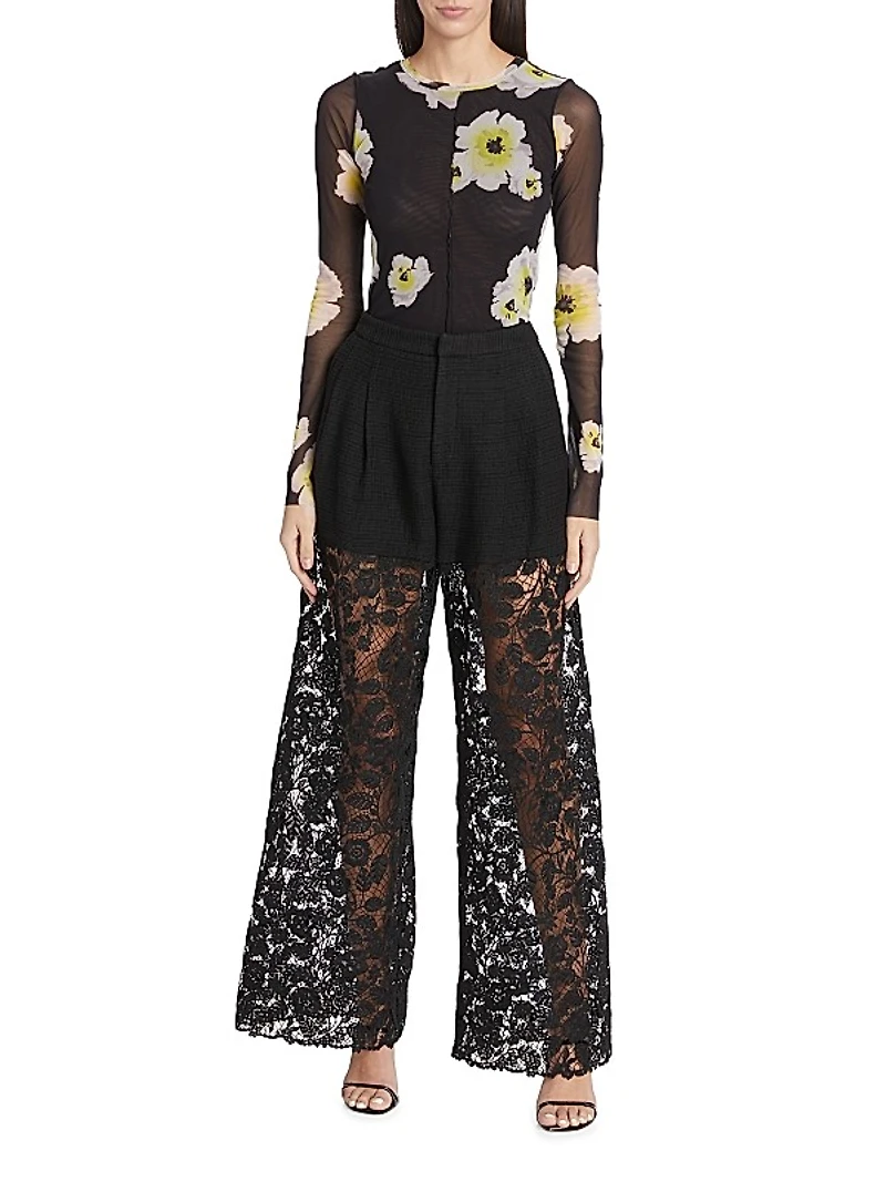 Corded Lace Straight-Leg Pants