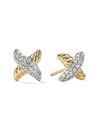 Petite X Stud Earrings in 18K Yellow Gold with Diamonds, 8.4mm