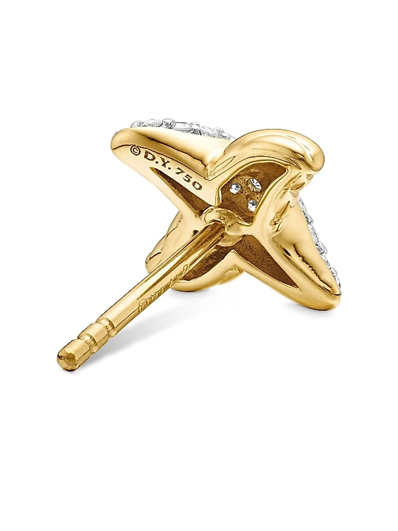 Petite X Stud Earrings in 18K Yellow Gold with Diamonds, 8.4mm
