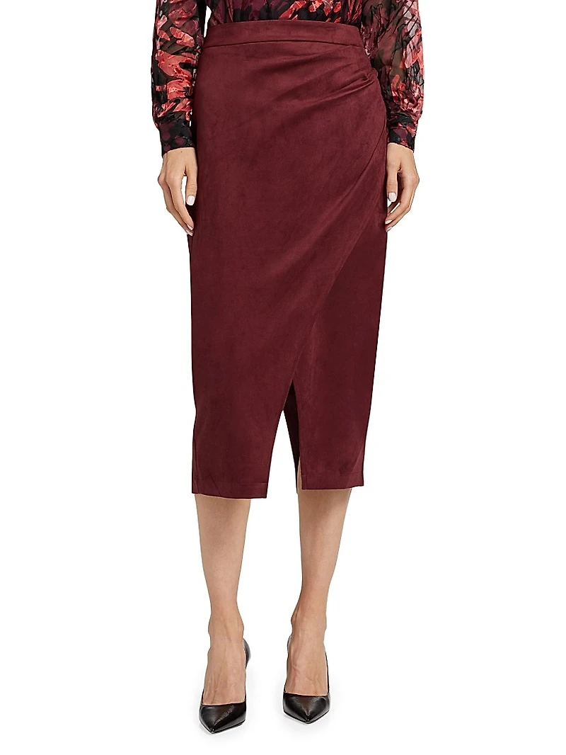 Faux-Suede Wrap Midi-Skirt