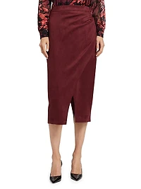 Faux-Suede Wrap Midi-Skirt