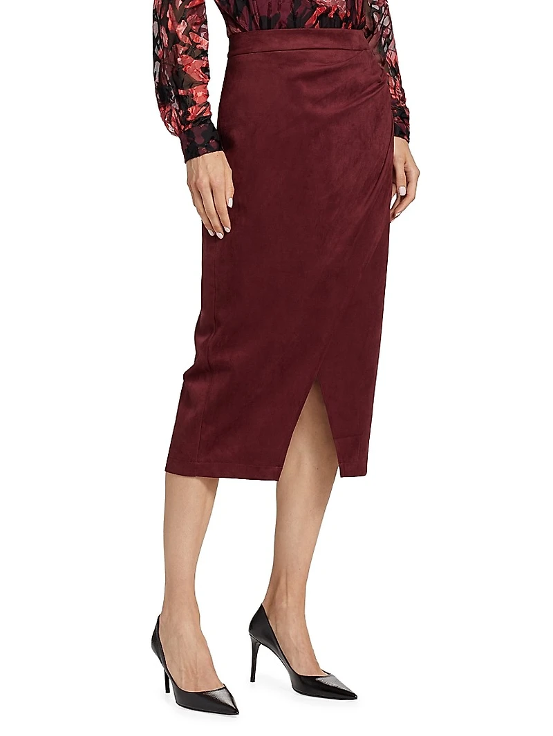 Faux-Suede Wrap Midi-Skirt