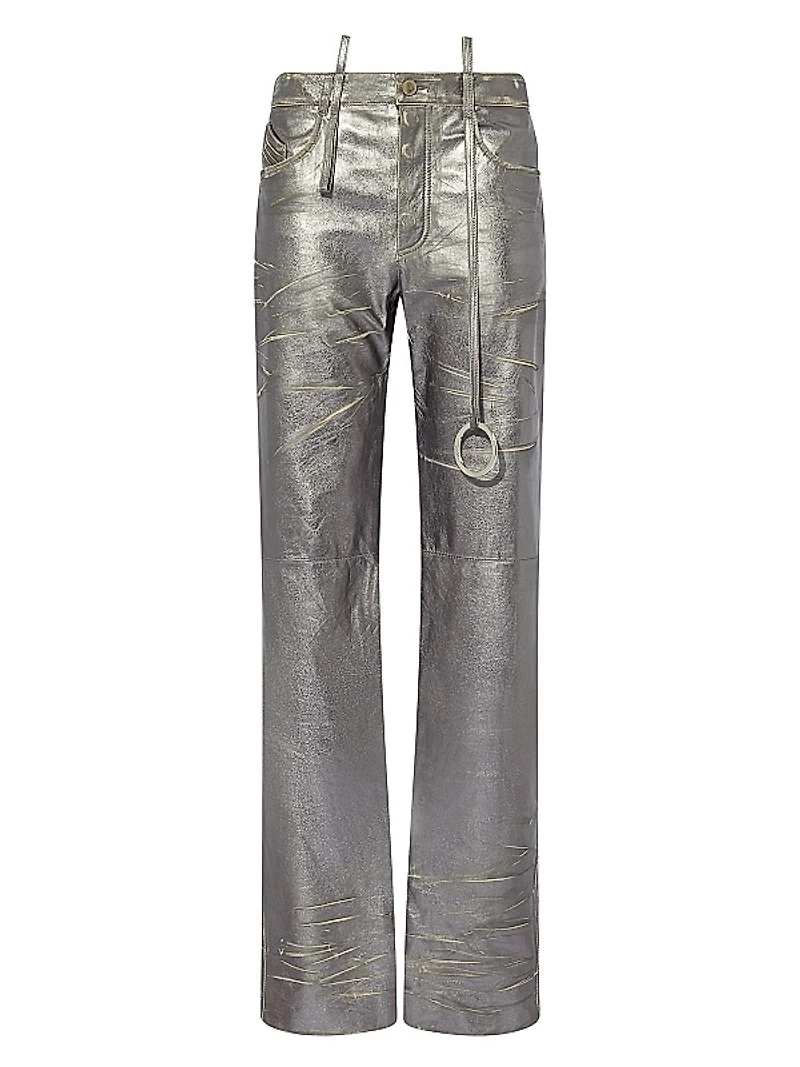 Slashed Metallic Leather Pants