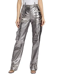 Slashed Metallic Leather Pants