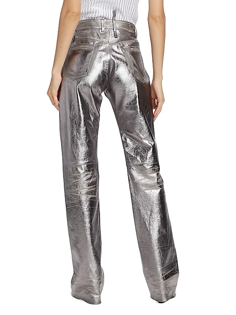 Slashed Metallic Leather Pants