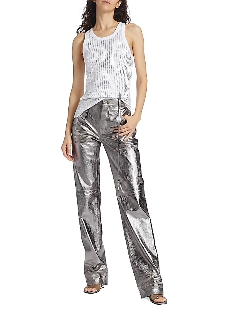 Slashed Metallic Leather Pants