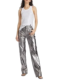 Slashed Metallic Leather Pants