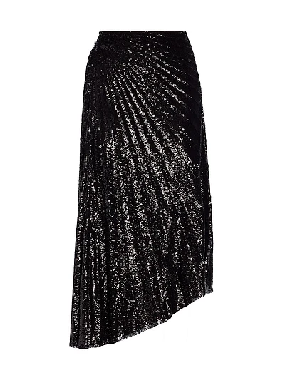Tori Sequined Pleated Midi-Skirt