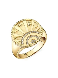 Lucky Coin 14K Yellow Gold & 0.09 TCW Diamond Signet Ring