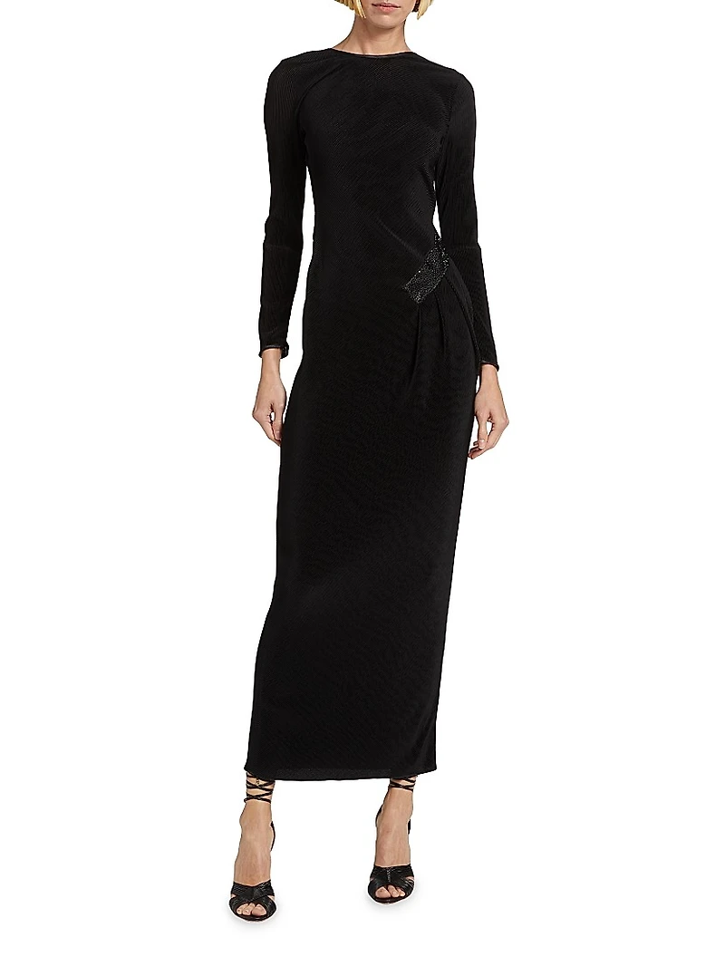 Embellished Pleated Jersey Gown