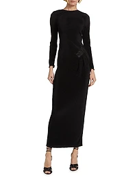 Embellished Pleated Jersey Gown