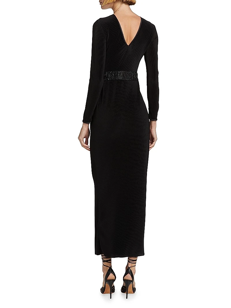Embellished Pleated Jersey Gown