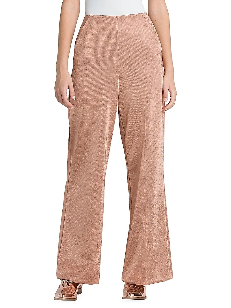 Metallic Bonded Jersey Flare Trousers