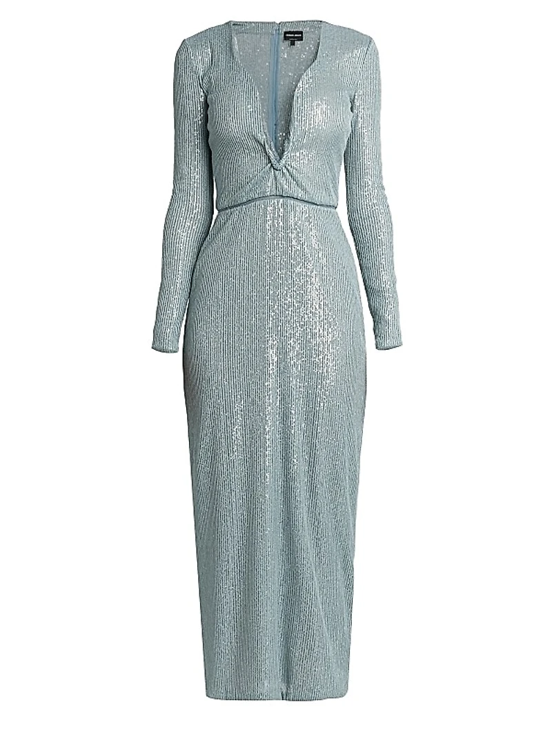 Sequined Long-Sleeve Midi Dress