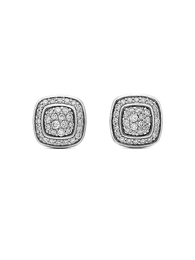 Petite Albion Stud Earrings in Sterling Silver with Pavé Diamonds, 5mm