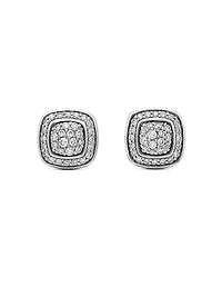 Petite Albion Stud Earrings in Sterling Silver with Pavé Diamonds, 5mm