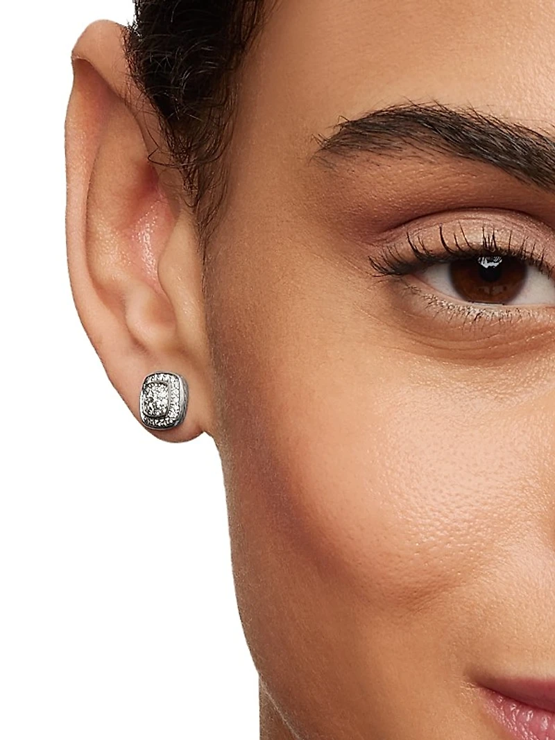 Petite Albion Stud Earrings in Sterling Silver with Pavé Diamonds, 5mm