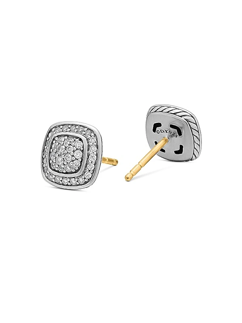 Petite Albion Stud Earrings in Sterling Silver with Pavé Diamonds, 5mm