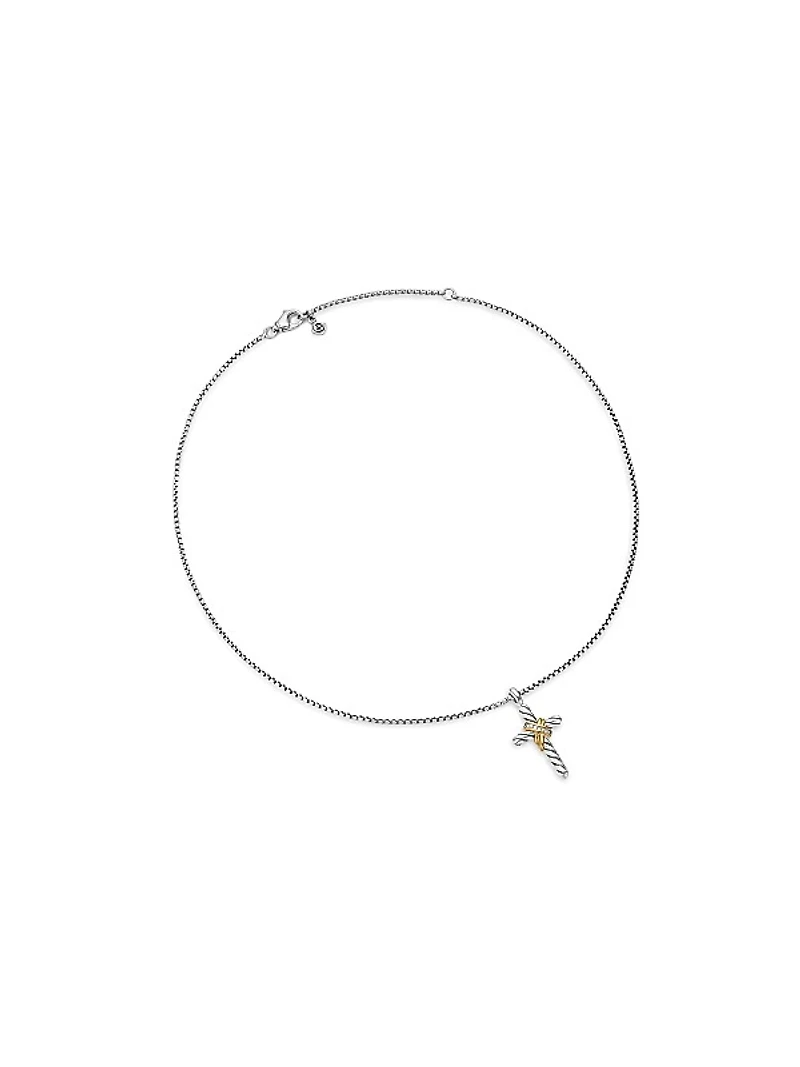 X Cross Necklace in Sterling Silver with 14K Yellow Gold and Diamonds, 31.7mm
