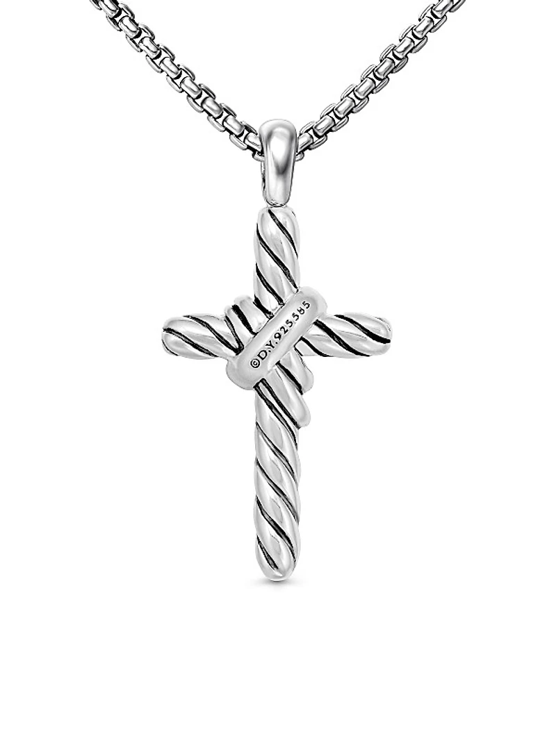 X Cross Necklace in Sterling Silver with 14K Yellow Gold and Diamonds, 31.7mm