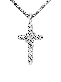 X Cross Necklace in Sterling Silver with 14K Yellow Gold and Diamonds, 31.7mm