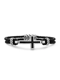 Exotic Stone Cross Bracelet Black Leather