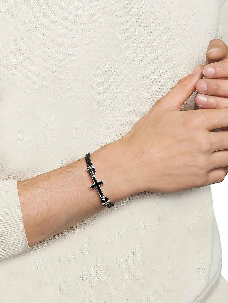 Exotic Stone Cross Bracelet Black Leather