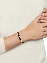 Exotic Stone Cross Bracelet Black Leather