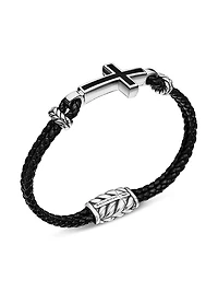 Exotic Stone Cross Bracelet Black Leather