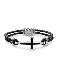 Exotic Stone Cross Bracelet Black Leather