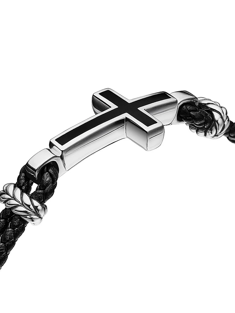 Exotic Stone Cross Bracelet Black Leather