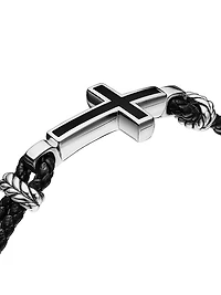 Exotic Stone Cross Bracelet Black Leather