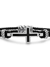 Exotic Stone Cross Bracelet Black Leather