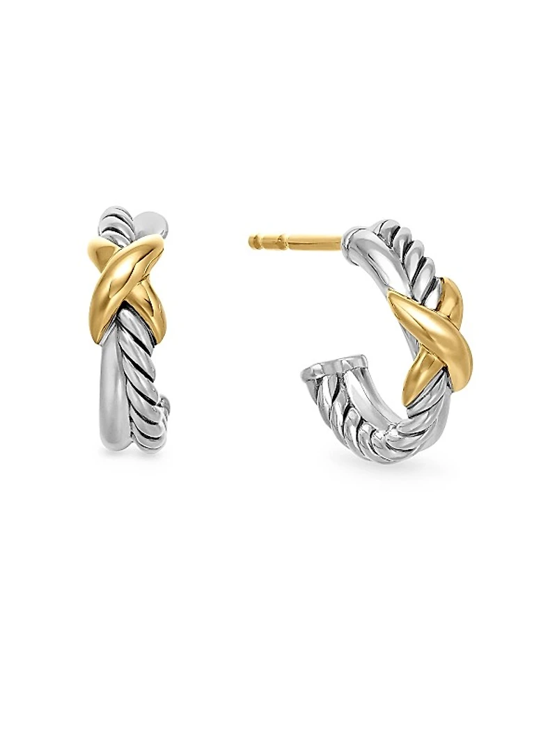 Petite X Hoop Earrings in Sterling Silver with 18K Yellow Gold, 12.6mm