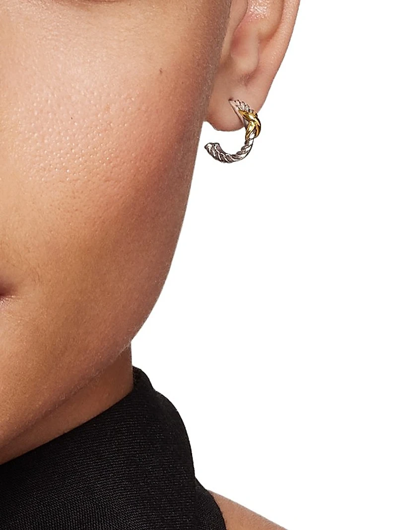 Petite X Hoop Earrings in Sterling Silver with 18K Yellow Gold, 12.6mm