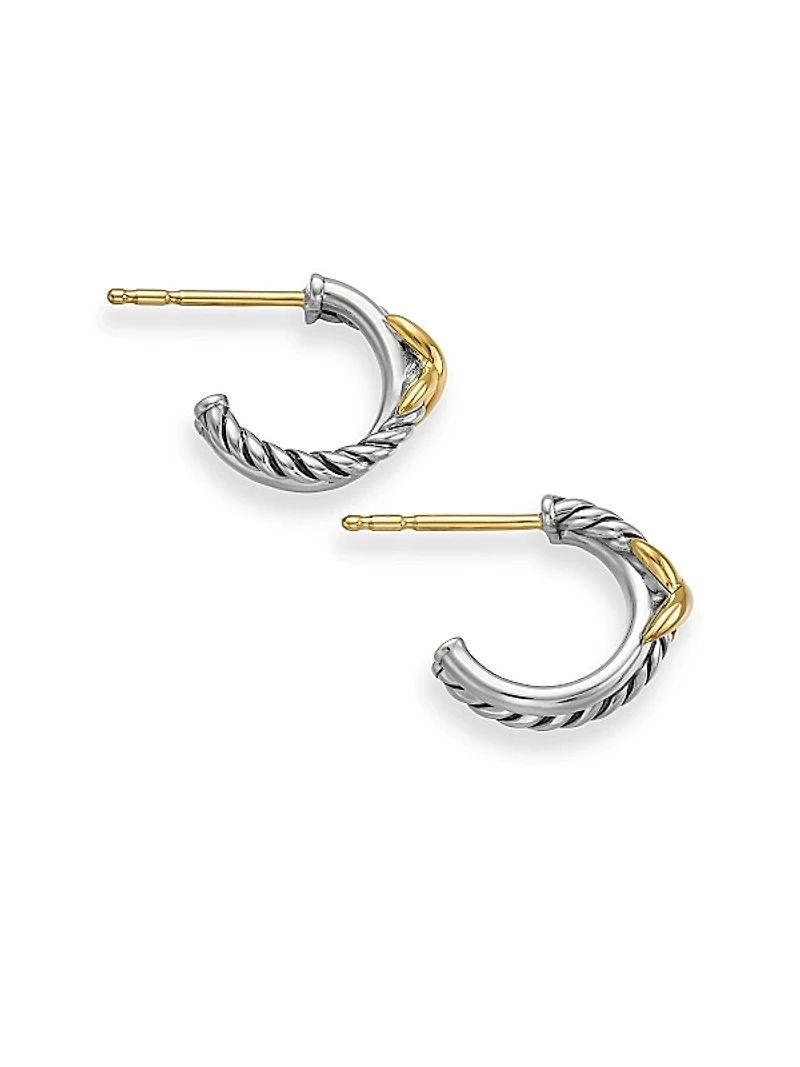 Petite X Hoop Earrings in Sterling Silver with 18K Yellow Gold, 12.6mm