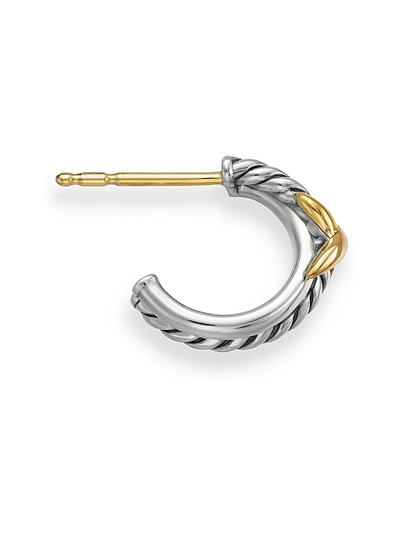 Petite X Hoop Earrings in Sterling Silver with 18K Yellow Gold, 12.6mm