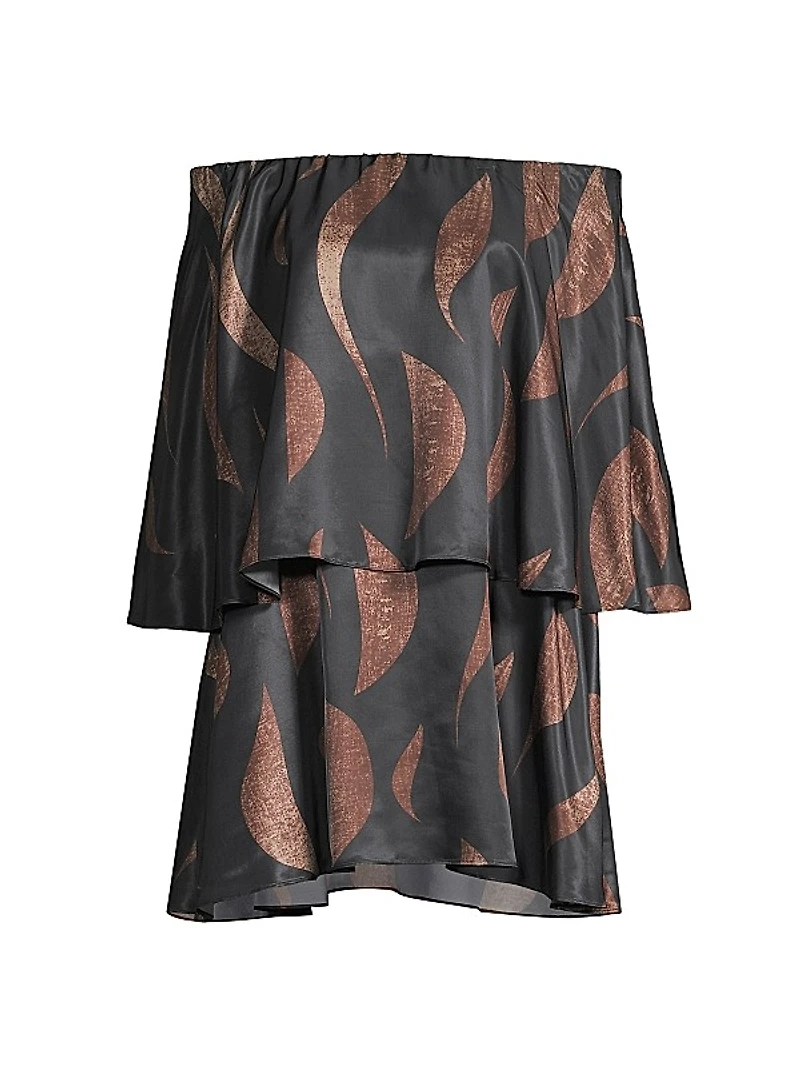 Abstract Satin Off-the-Shoulder Minidress