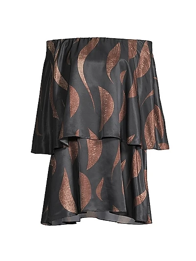 Abstract Satin Off-the-Shoulder Minidress
