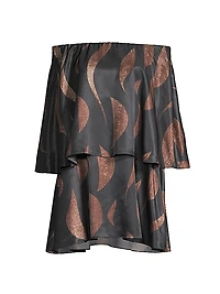 Abstract Satin Off-the-Shoulder Minidress