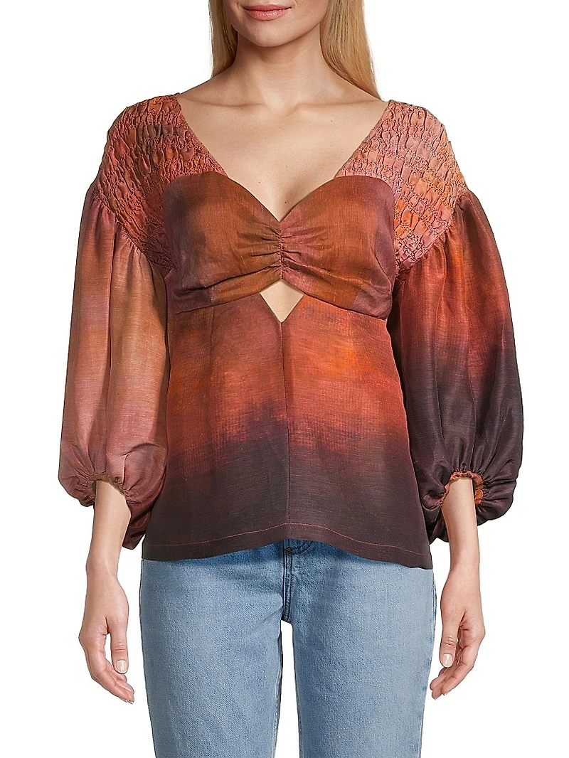 Empire Linen-Blend Blouse