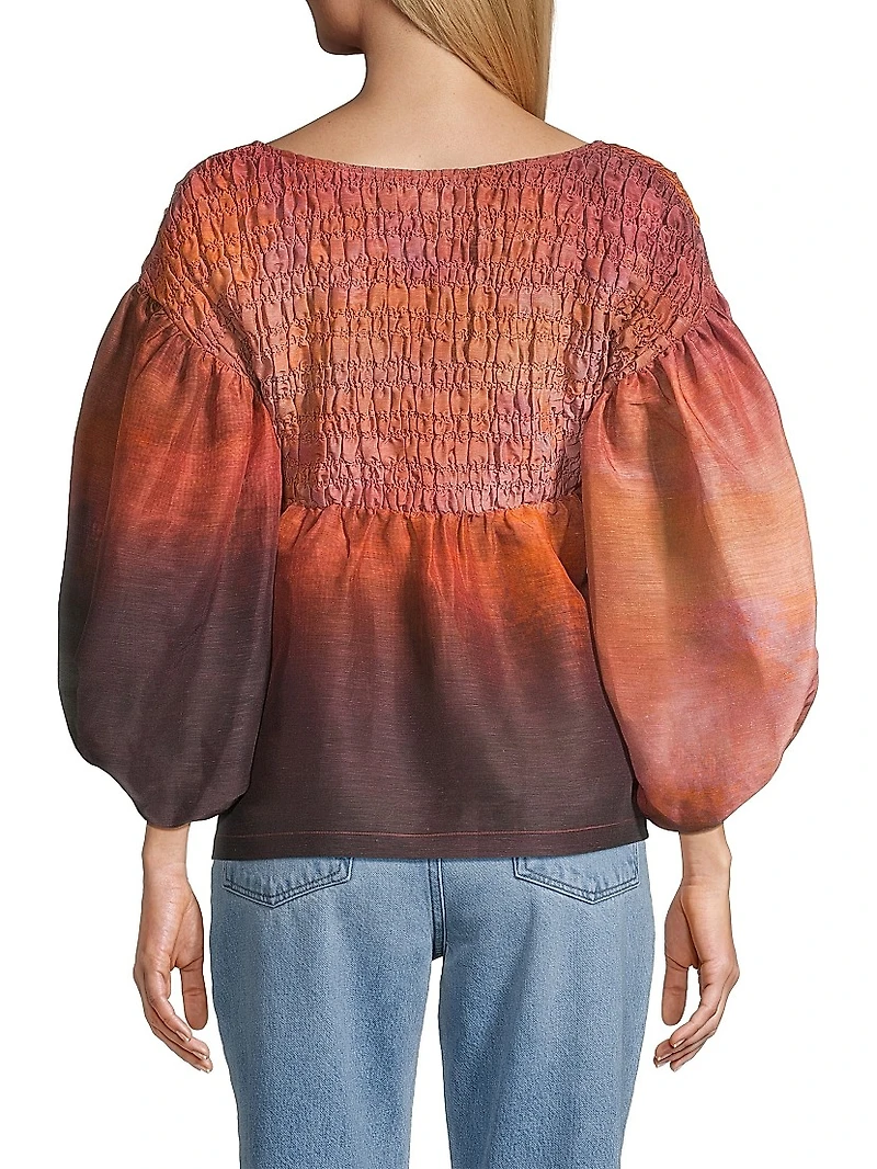 Empire Linen-Blend Blouse