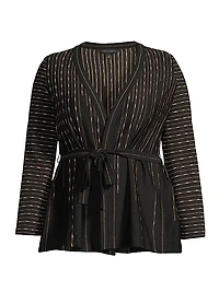Belted Metallic Knit Jacket