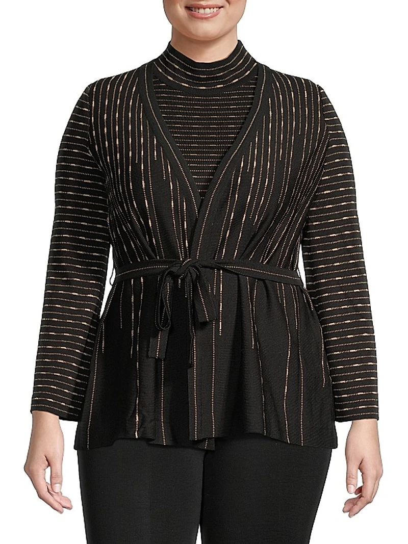 Belted Metallic Knit Jacket