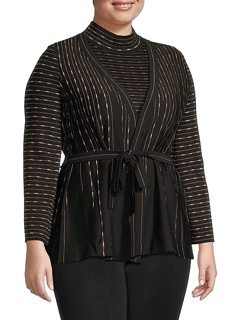 Belted Metallic Knit Jacket