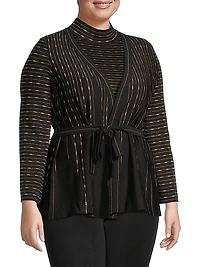 Belted Metallic Knit Jacket