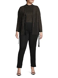 Belted Metallic Knit Jacket