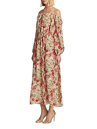 Floral Silk Off-The-Shoulder Dress